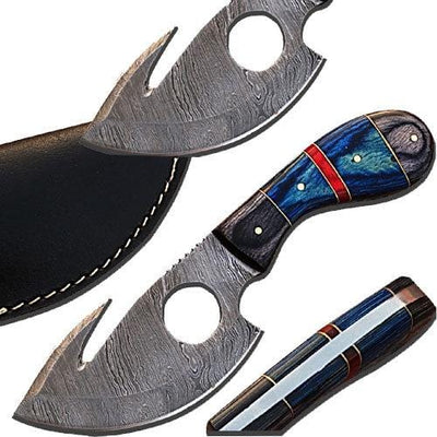 Custom Made Damascus Gut Hook Skinner Hunting Knife