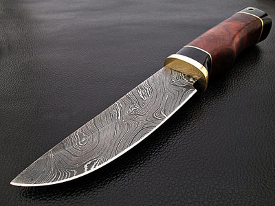 White Deer Rebel Komrad Damascus Knife Custom Walnut Hardwood Handle