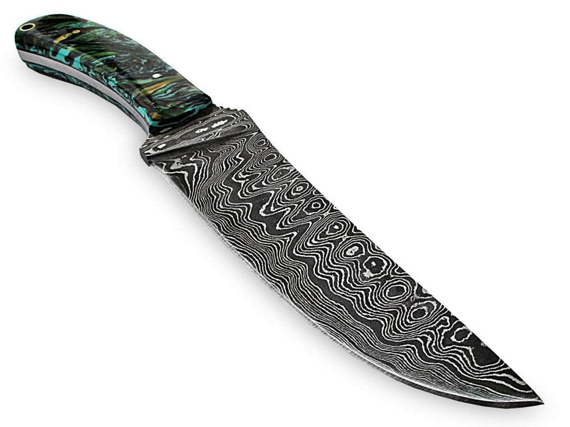 White Deer Large Executive Damascus Steel Knife Full Tang Metallic Resin Handle