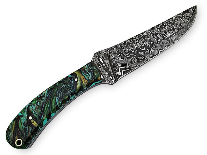 White Deer Large Executive Damascus Steel Knife Full Tang Metallic Resin Handle