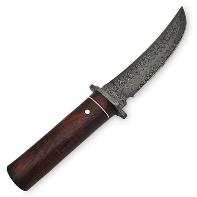 White Deer Custom Damascus Bolster Hunting Knife Walnut Wood Round Handle