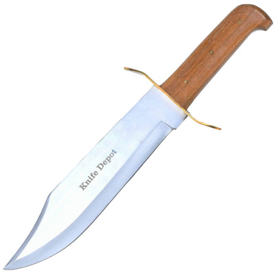 Engraved Bowie Knife, 15" Overall Length, Wood Handle, Sheath
