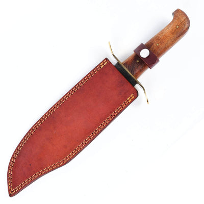 Engraved Bowie Knife, 15" Overall Length, Wood Handle, Sheath