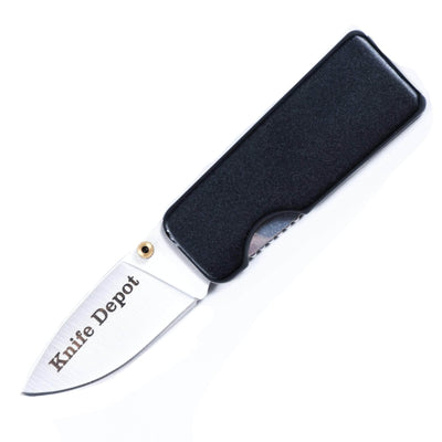 Engraved Money Clip Knife, 2.5" Closed, Black Aluminum Handle