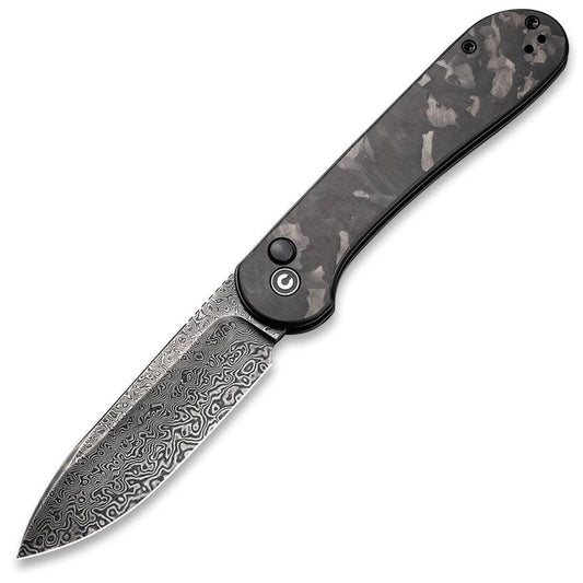 CIVIVI Elementum Button Lock, 3.47" Damascus Blade, Marble Carbon Fiber Handle - C2103DS-3