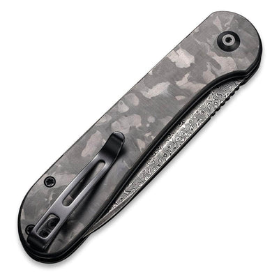 CIVIVI Elementum Button Lock, 3.47" Damascus Blade, Marble Carbon Fiber Handle - C2103DS-3