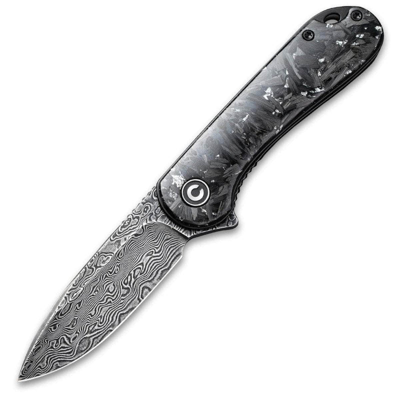 CIVIVI Elementum, 2.96" Damascus Blade, Shredded Carbon Fiber And Silvery Shred Handle - C907C-DS2