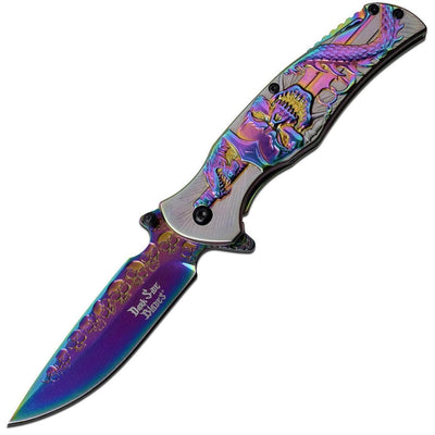 Dark Side Blades Spring Assisted Knife, 3.5" Blade, Two-Tone Etched Handle