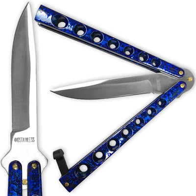 Scoundrel Alloy Balisong Butterfly Knife Blue & Black Matrix Handle