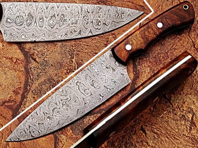 White Deer Damascus Cocco Bolo Wood Handle Chef Knife Kitchen Cutlery