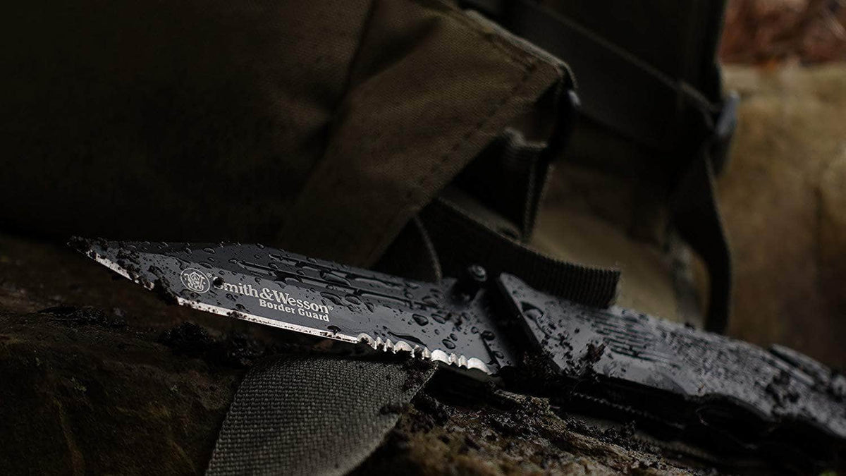 Smith & Wesson SWBG2TS Border Guard 2 Pocket Knife W/Black Coated Partially Serrated Tanto Blade