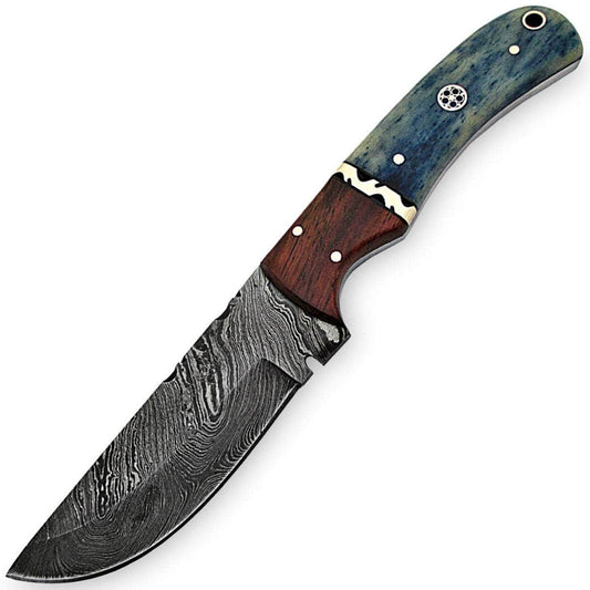 White Deer Blue Bunyan Damascus Steel Knife Bison Bone & Hardwood Handle