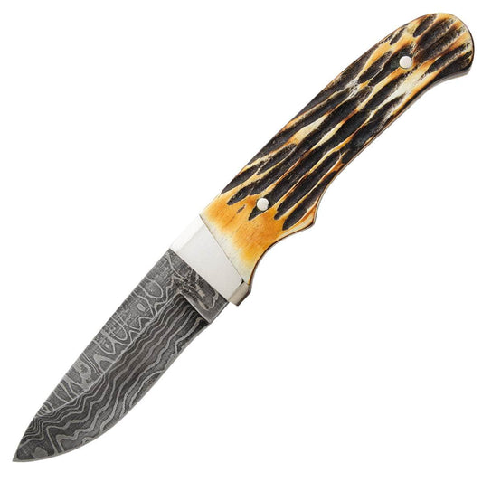 Bear & Son Genuine India Stag Bone Damascus Hunter - 549D