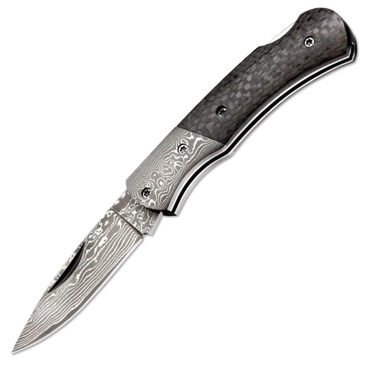 Boker Magnum DC Damascus Folder, 2.28" Blade, Carbon Fiber Handle - 01MB739DAM