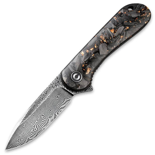 CIVIVI Elementum, 2.96" Damascus Blade, Shredded Carbon Fiber And Copper Handle - C907C-DS3