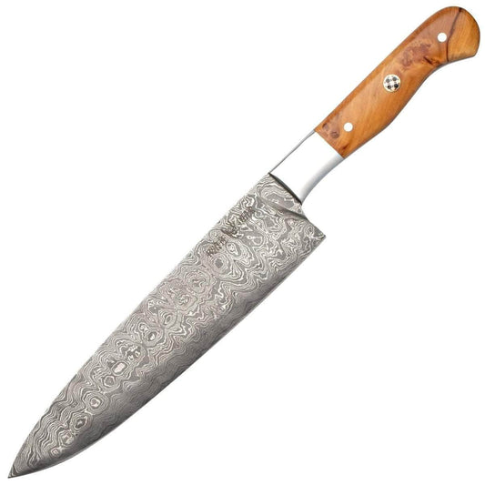 Custom Handmade Damascus Steel Chef Knife w/ Olive Wood Handle