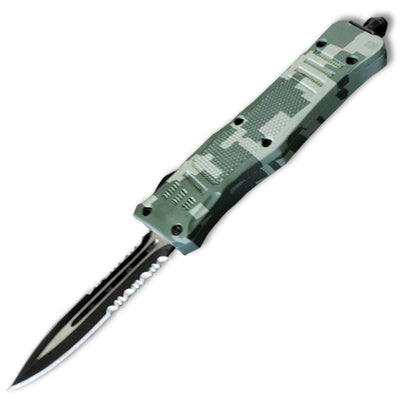 Delta Force OTF Automatic Knife, 2.75" Dual Side Serrated Blade, Camo Handle