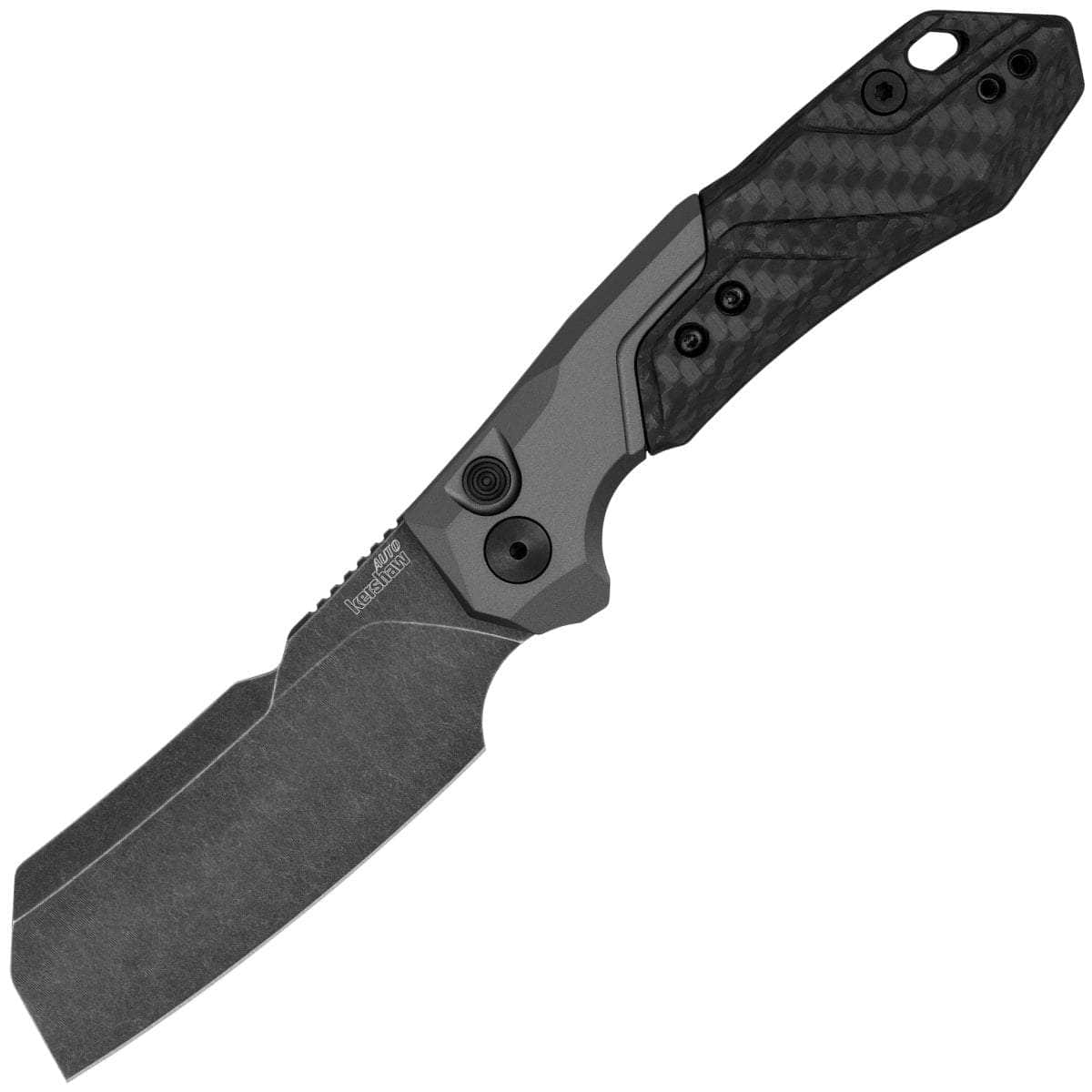 Kershaw Launch 14 7850 automatic knife open with CPM 154 BlackWash cleaver blade and carbon-fiber scale