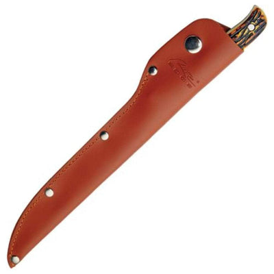 Rite Edge Fillet Knife, 12.25" Overall Length, Faux Stag Handle, Leather Sheath