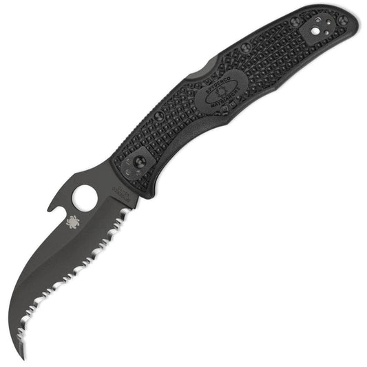 Spyderco Matriarch 2, 3.57" Serrated Black Blade w/ Wave, FRN Handle - C12SBBK2W